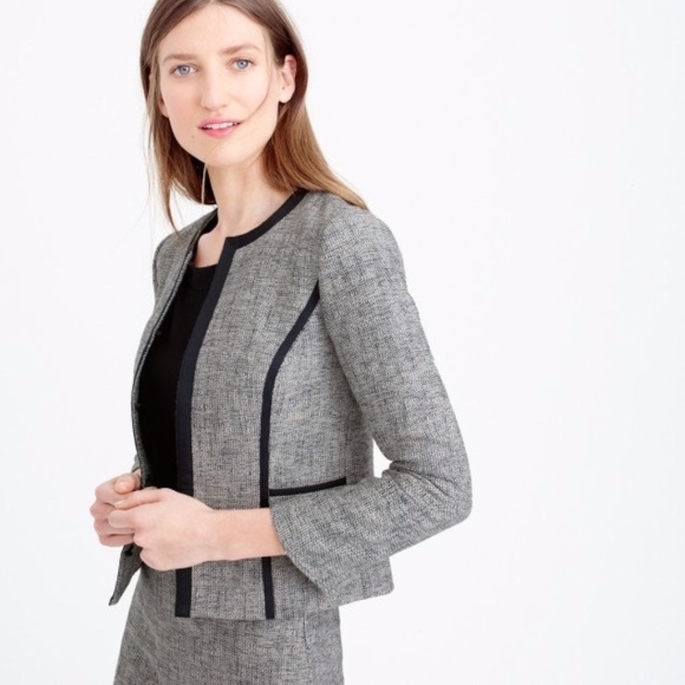 J. Crew Collarless Contrast Jacket in Cotton Tweed